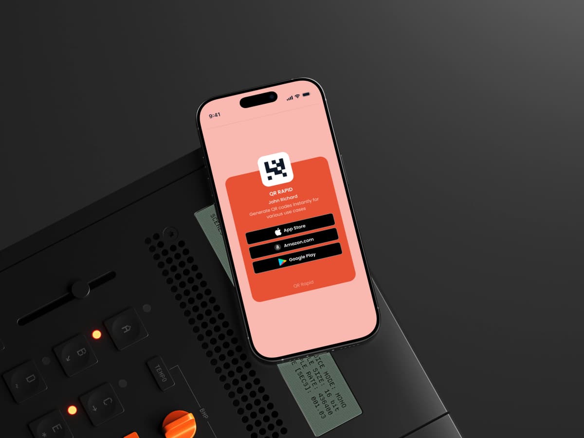Mobile app displaying a QR code generator interface for gym and wellness membership check-ins, with download options for App Store, Amazon, and Google Play.