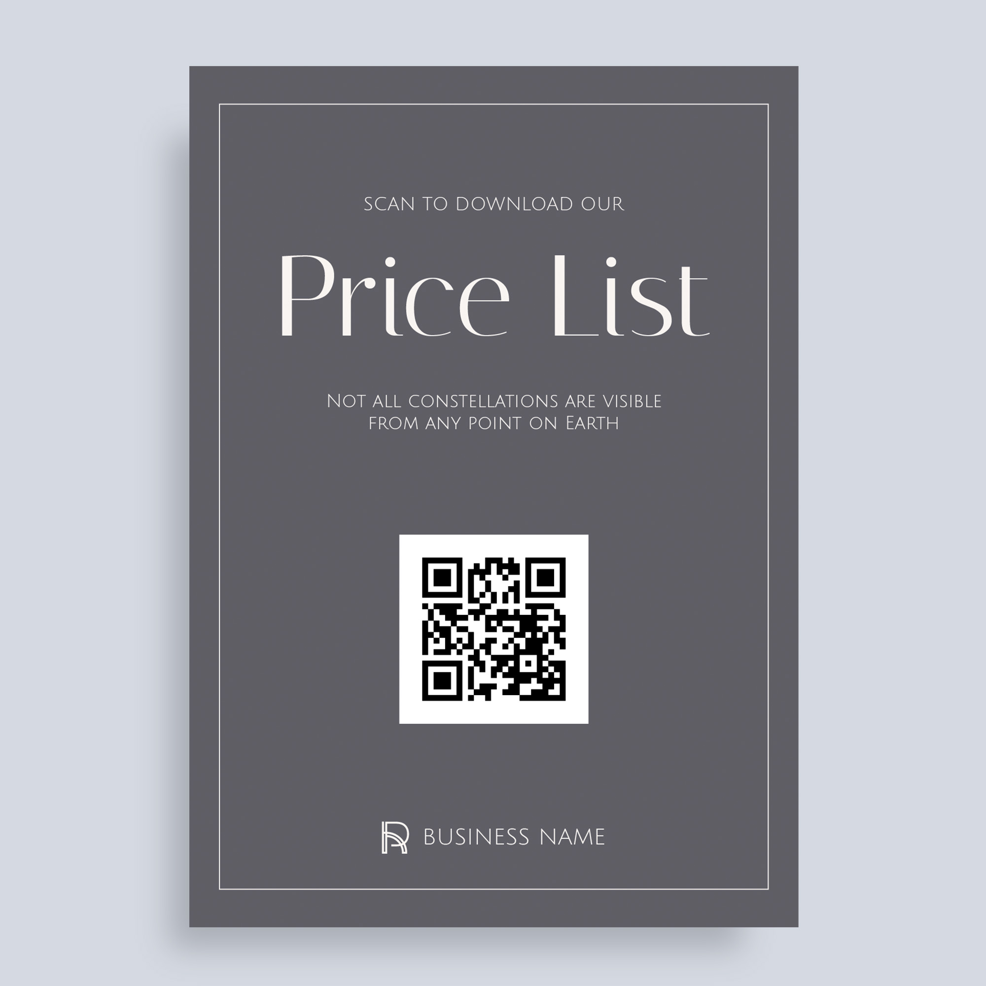 Professional service price list and documentation featuring QR codes for digital information access and business service management