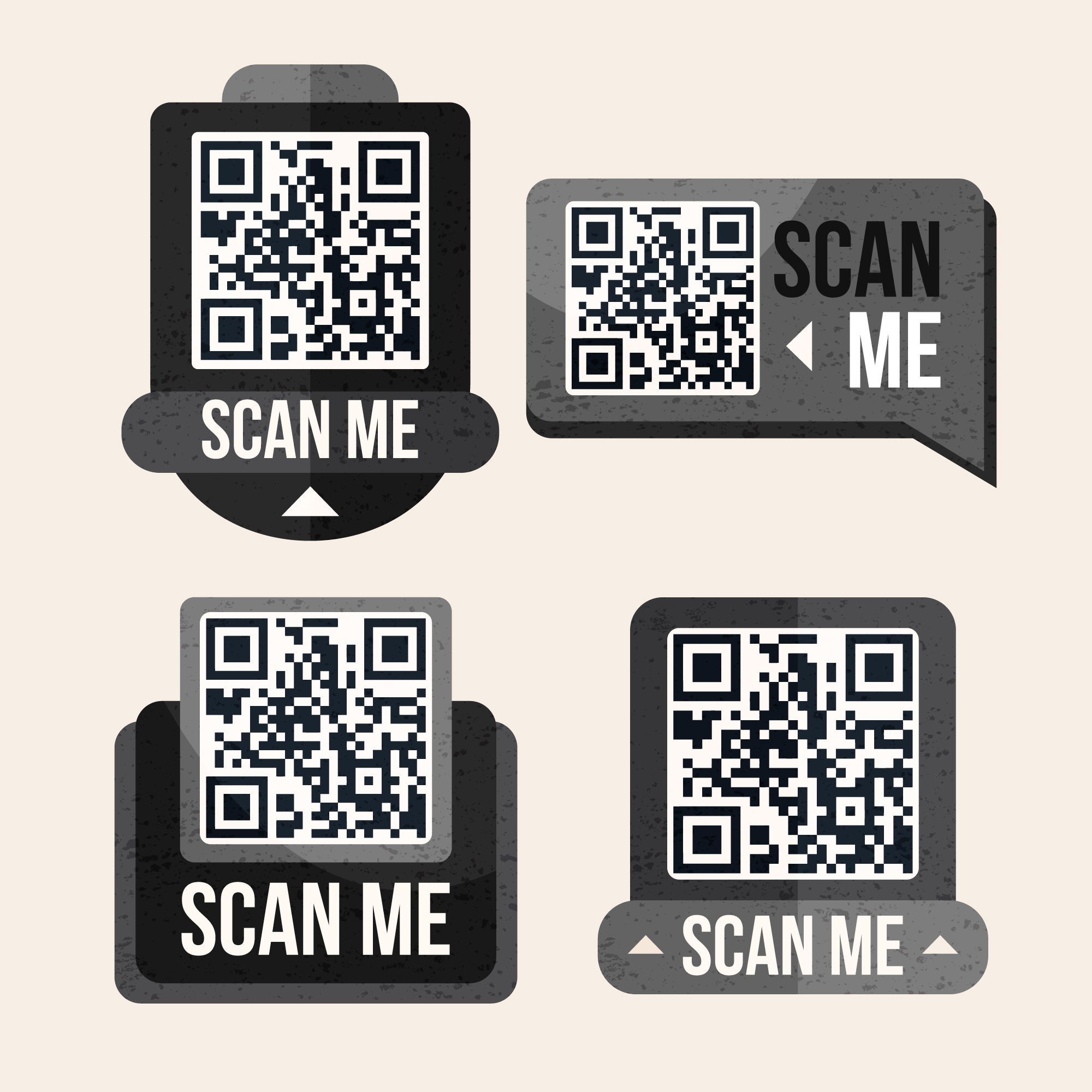 User-friendly QR code interface design with prominent scan me call-to-action and high contrast elements