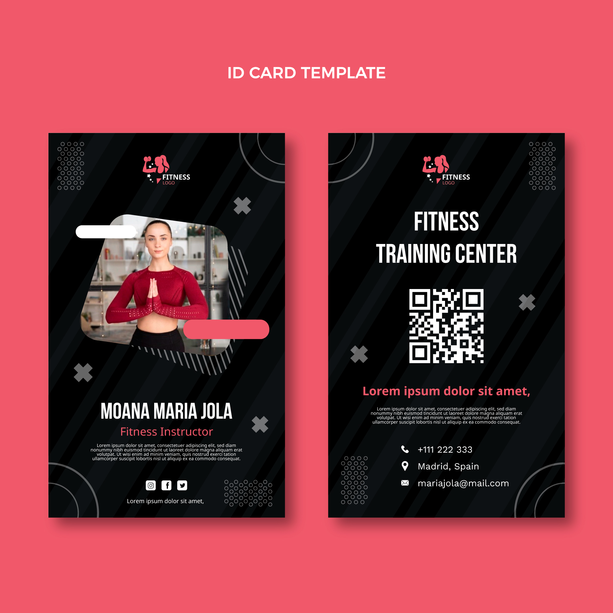 Professional fitness center business cards with QR codes for digital marketing and member engagement